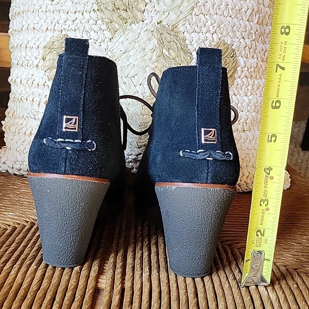 Sperry suede Harlow wedges, black, size 9M